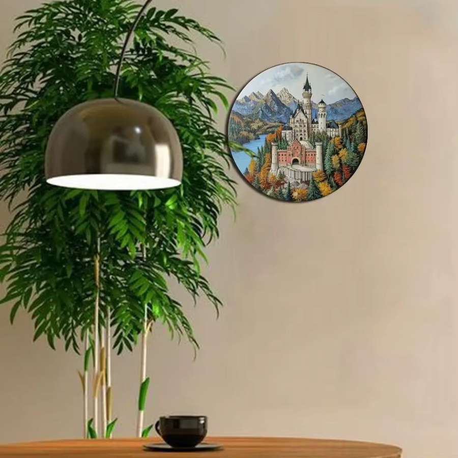 HELLOYOUNG Vintage-Wandschild aus Metall mit Neuschwanstein Castle Motiv, rund, Mehrfarbig, Durchmesser: 20 cm - Bild 5