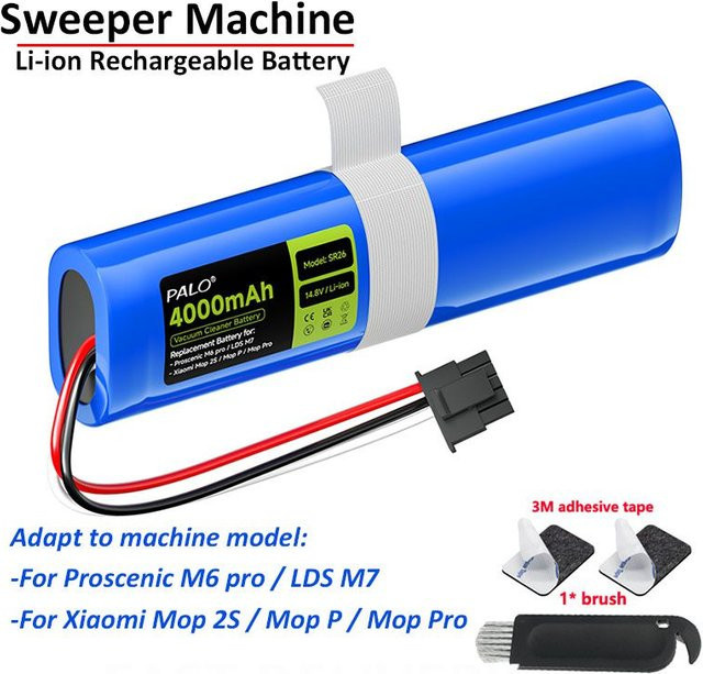 PALO Wiederaufladbarer Li-Ion-Akku 14,4V 4000mAh in Blau für Proscenic M6 Pro LDS M7 Xiaomi Mop 2S Mop P Mop Pro Roboterstaubsauger Ersatzteil - Bild 1