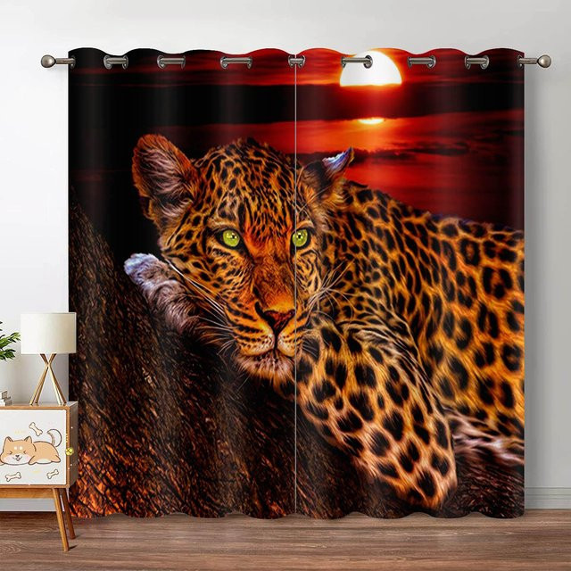 Yiran Furniture Tiger 3D Stoffvorhänge mit Motiv, 2 Paneele, Braun/Mehrfarbig, B: 50 cm, H: 130 cm - Bild 1