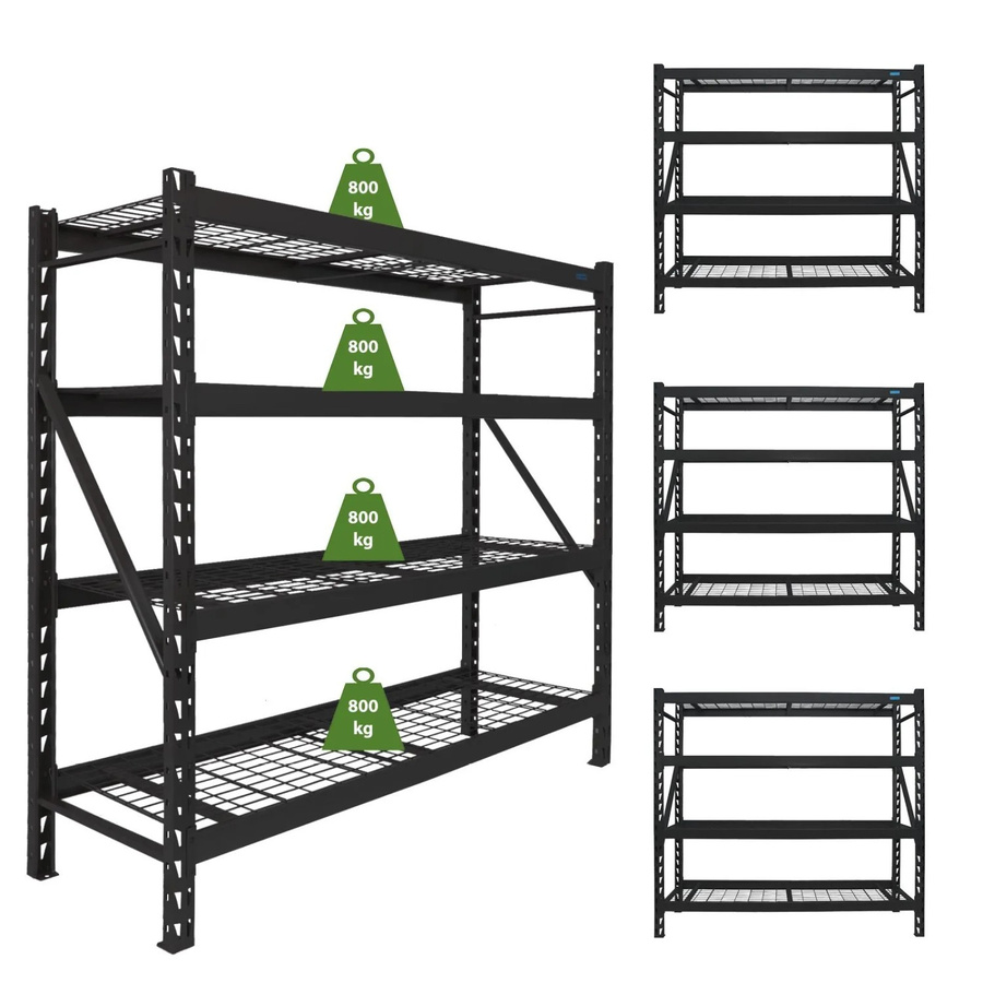TRUTZHOLM Enno 4er Set Schwerlastregal aus Stahl in Schwarz mit 4 Gitterböden, B/T/H: 180 x 60 x 190 cm - Bild 2