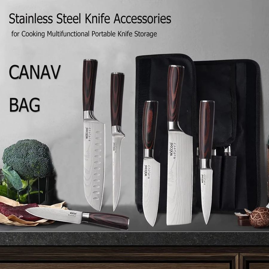 WXCOO Japanisches Santoku-Messer aus Damaszener-Edelstahl mit Holzgriff und Rolltasche - Bild 3