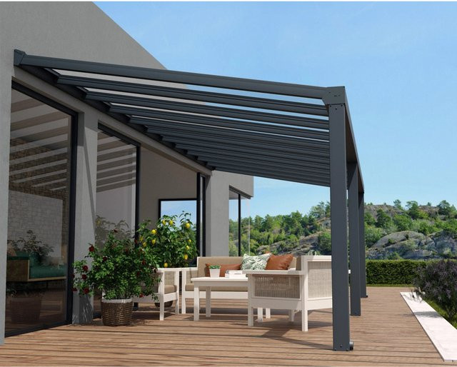 Palram Canopia Terrassenüberdachung Stockholm in Anthrazit mit Polycarbonat-Dach und integrierter Dachrinne, B/T/H: 8,1 x 3,4 m - Bild 1