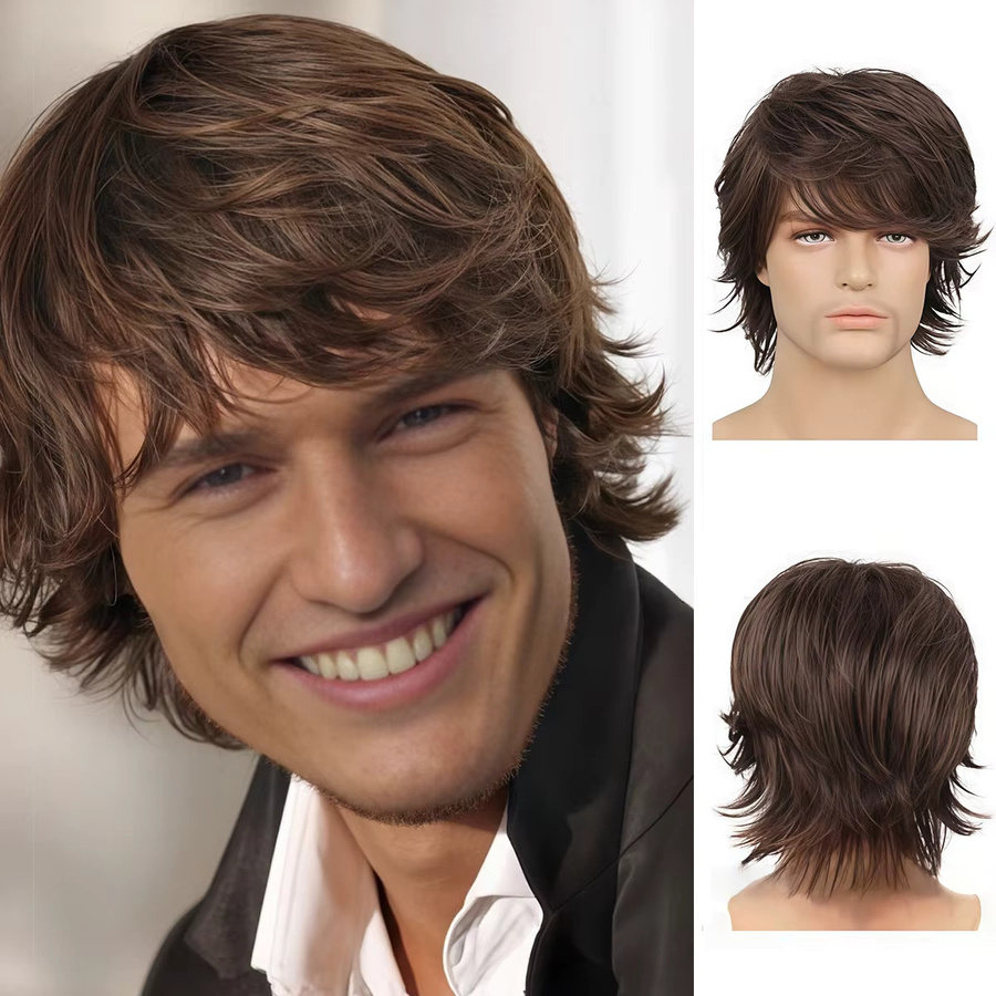 Anxin Synthetikfaser-Perücke, kurz, lockig, Tiefbraun, Unisex - Bild 2