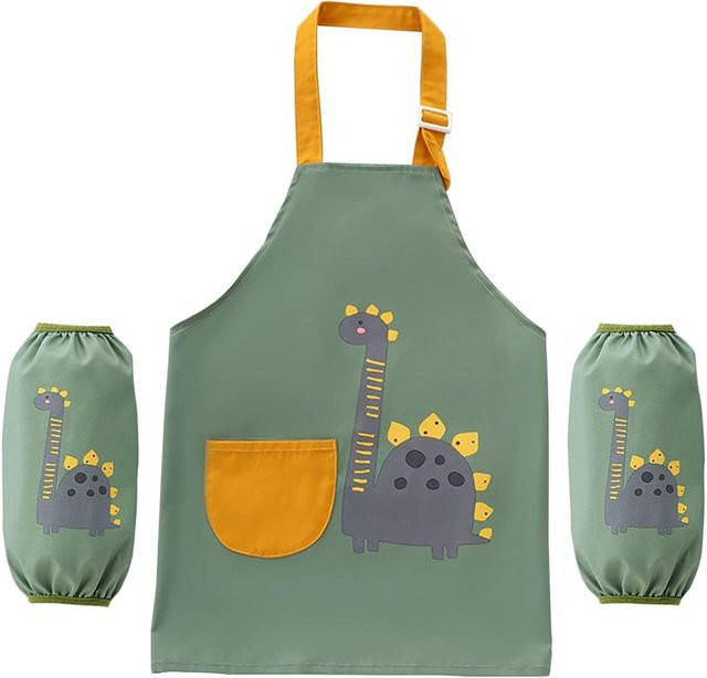Wasserdichte Kinderschürze von Toys-Glory Fourall in Grün für Mädchen und Jungen mit Taschen und verstellbaren Riemen, B/T/H: 47 x 44 x 20 cm - Bild 1