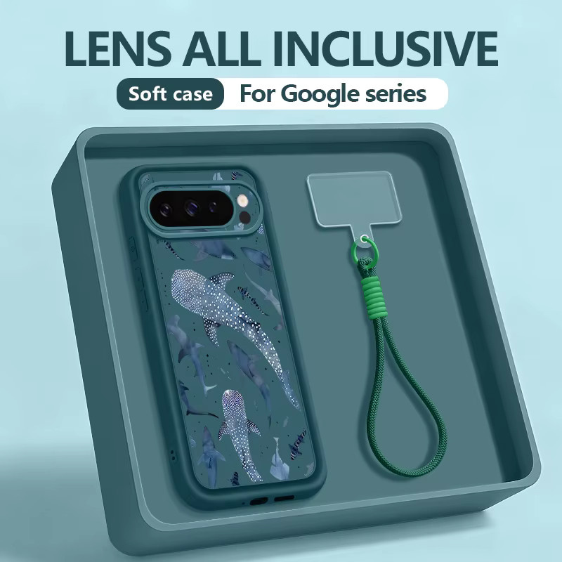 Handyhülle mit Wal-Muster und Schlüsselband für Google Pixel 10 9 8 7 Pro XL sowie 9A 8A 7A aus weichem Silikon in Blau und Multicolour - Bild 2