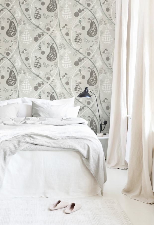 Littlephant Tapete Fruit Garden in Mid Grey und Beige mit floralem Vintage-Design aus Vlies - Bild 1