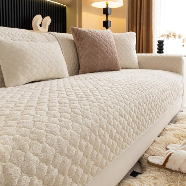 HOMEMOTION Plüsch Sofamatte Nordisch, Rutschfeste Sofadecke aus Fleece, Beige, B/T: 120 x 90 cm - Bild 1