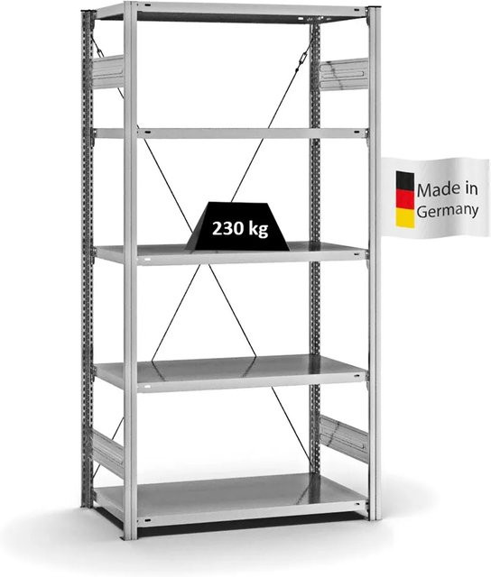 PROREGAL Fachbodenregal Stecksystem T-Profil Medium-Duty, verzinkt, H x B x T: 200 x 100 x 50 cm, 5 Ebenen, Fachlast 230 kg - Bild 1