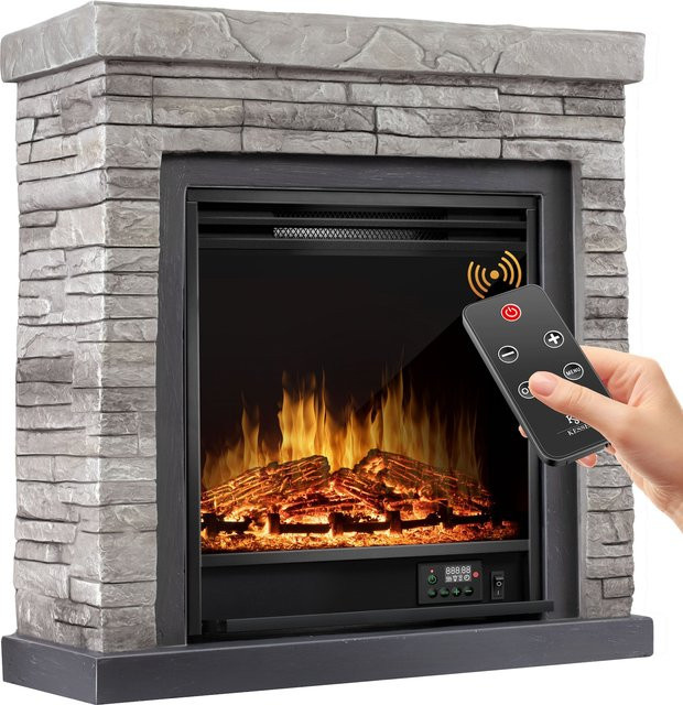 KESSER Elektrokamin Standkamin in Grau mit LED 3D-Flammeneffekt, 1800W Heizleistung, Thermostat und Fernbedienung - Bild 1