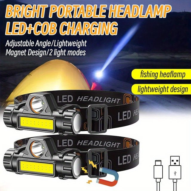 ZHIYU USB wiederaufladbare LED Stirnlampe mit XPE COB Licht, dimmbar, Magnetfunktion und Touch-Bedienung, Schwarz - Bild 1
