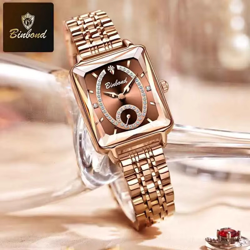 BINBOND Armbanduhr Quarz, Edelstahl, Roségold, Diamantbesetzt, Damen - Bild 2