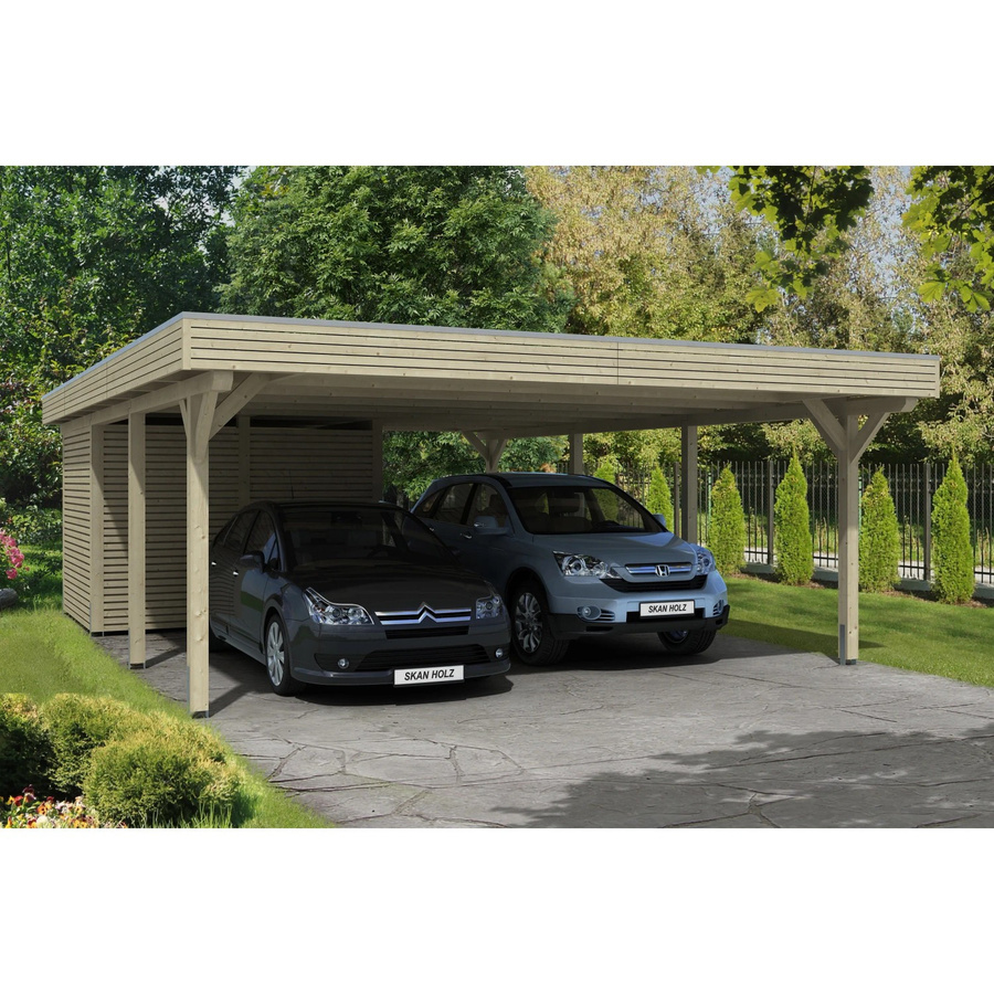 SKANHOLZ Flachdach-Doppelcarport Spessart aus Fichte in Beige mit Abstellraum, B/T: 611 x 846 cm, Höhe: 258 cm - Bild 3