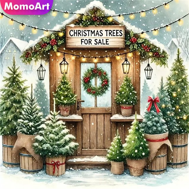 Momoart Diamantmalerei DIY Winterlandschaft mit Weihnachtsbaum als Wandkunst in Multicolour - Bild 1