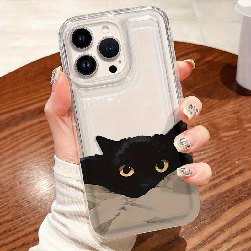 Transparente TPU Handyhülle mit schwarzem Kätzchenmuster für iPhone 17 16 15 14 13 12 11 Pro Max Plus Mini und XS XR X - Bild 2