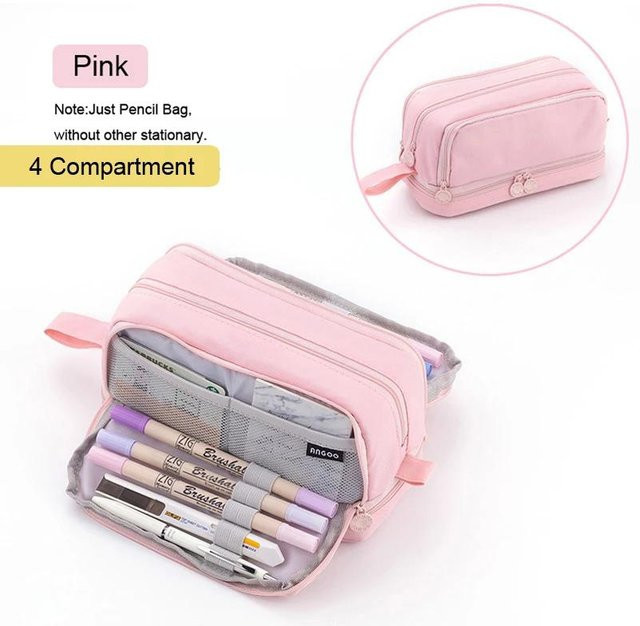 Angoo Großes Federmäppchen mit 4 Fächern als Stifttasche und Organizer in Rosa/Pink - Bild 1