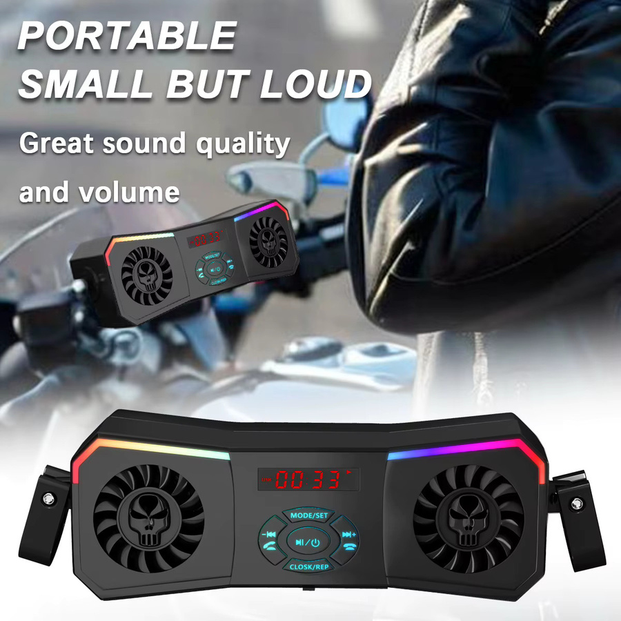 Purevox Motorrad-Lautsprecher kabelloses Stereo-Audiosystem in Schwarz mit MP3-Player, AUX, USB und FM-Radio für 12 V inklusive Lenkerhalterung - Bild 3