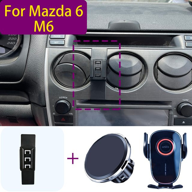Magnetische Auto Telefonhalterung mit kabelloser Ladefunktion für Mazda 6 M6 (2004-2015) in Schwarz - Bild 1