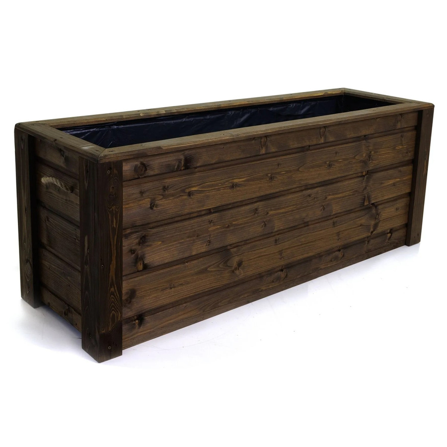 HolzFee Pflanzkasten Flair Skandinavisch aus Fichte in Palisander Braun mit Seilgriffen B/T/H: 118 x 40 x 48 cm - Bild 2