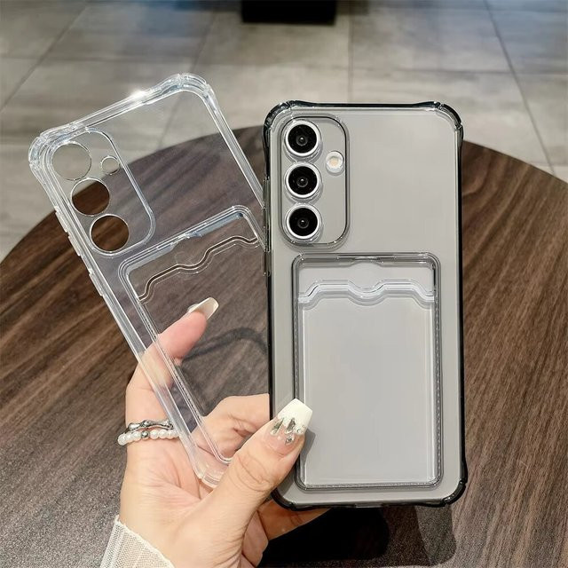 Stoßfeste transparente Soft Case Schutzhülle mit Kartenfach für Samsung Galaxy A-Serie (A05, A06, A14, A15, A16, A17, A24, A25, A26, A34, A35, A36, A54, A55, A56) in Transparent/Grau - Bild 1