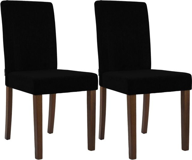 DELUKE 2er Set Esszimmerstühle DALAN Cord in Schwarz mit Kautschukholz, B/T/H: 41 x 47 x 91 cm - Bild 1