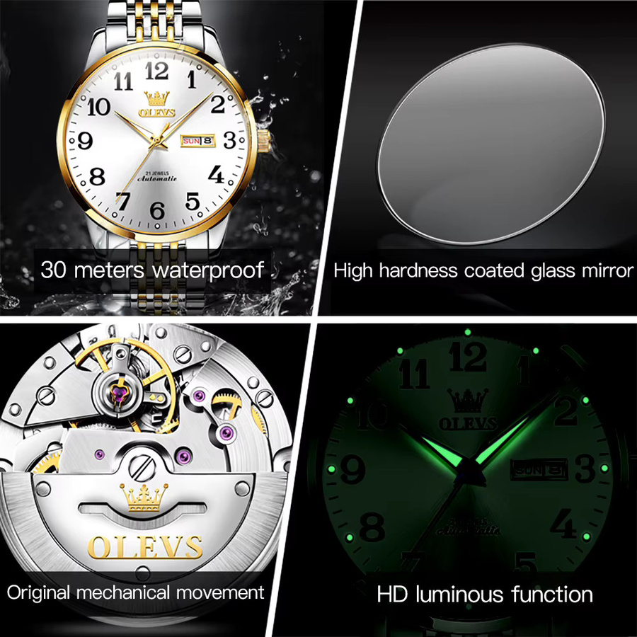 OLEVS Armbanduhr Edelstahl, Automatik, Gold, Herren - Bild 4