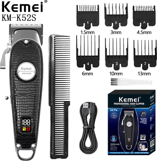 Kemei KM-K52s Professioneller USB-LCD-Haarschneider in Schwarz mit Hochgeschwindigkeitsmotor und kabelloser Funktion - Bild 1