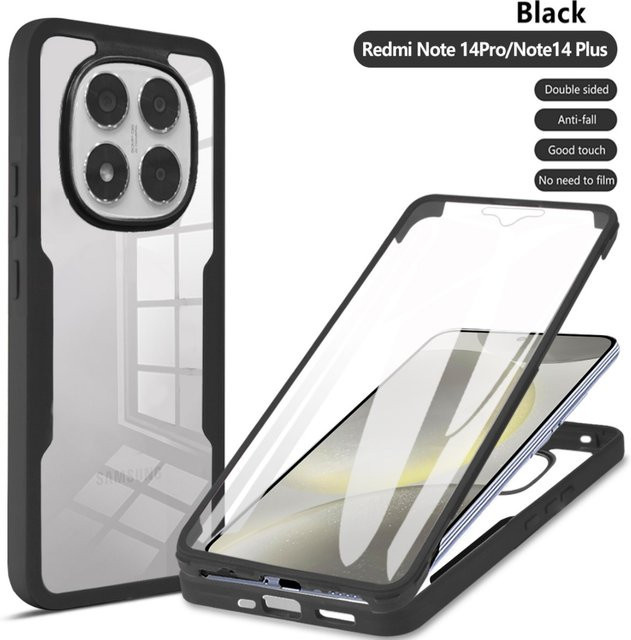 Stoßfeste 360 Grad Handyhülle für Xiaomi Note 15 5G mit integriertem Displayschutz und transparenter Rückseite in Schwarz und Transparent - Bild 1