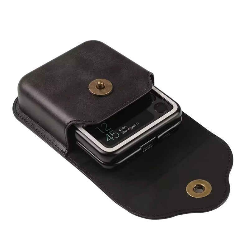 Luxus Leder-Gürteltasche mit Magnetverschluss für Samsung Galaxy Z Flip 6 5 4 3 und Motorola Razr 40 50 60 Ultra in Schwarz - Bild 4