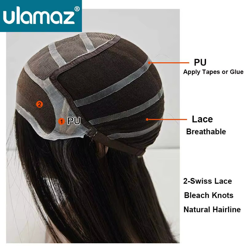 Ulamaz Naturhaar-Perücke, Unisex, Schweizer Spitze, atmungsaktiv - Bild 2