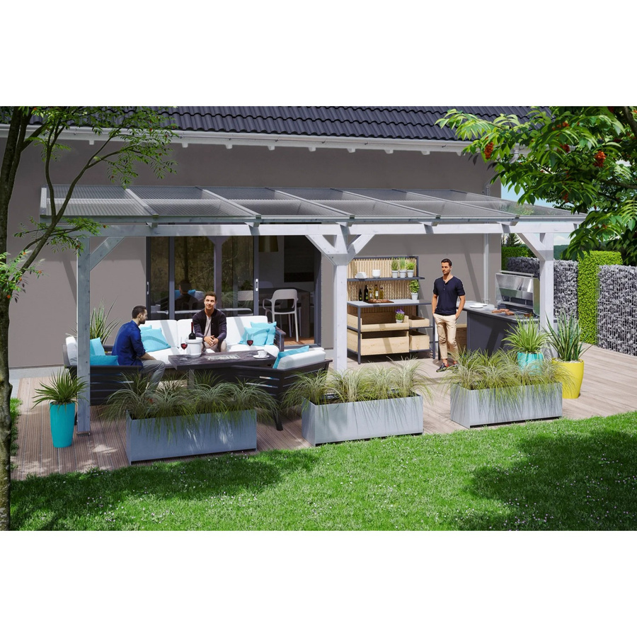 Skan Holz Terrassenüberdachung Bormio aus Leimholz in Weiß, B/T: 648 x 300 cm - Bild 2