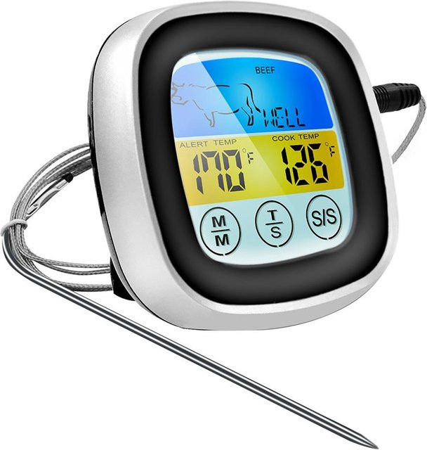 Koogeelife Digitales Küchenthermometer mit Farb-Touchscreen und Sonde in Schwarz und Silber - Bild 1
