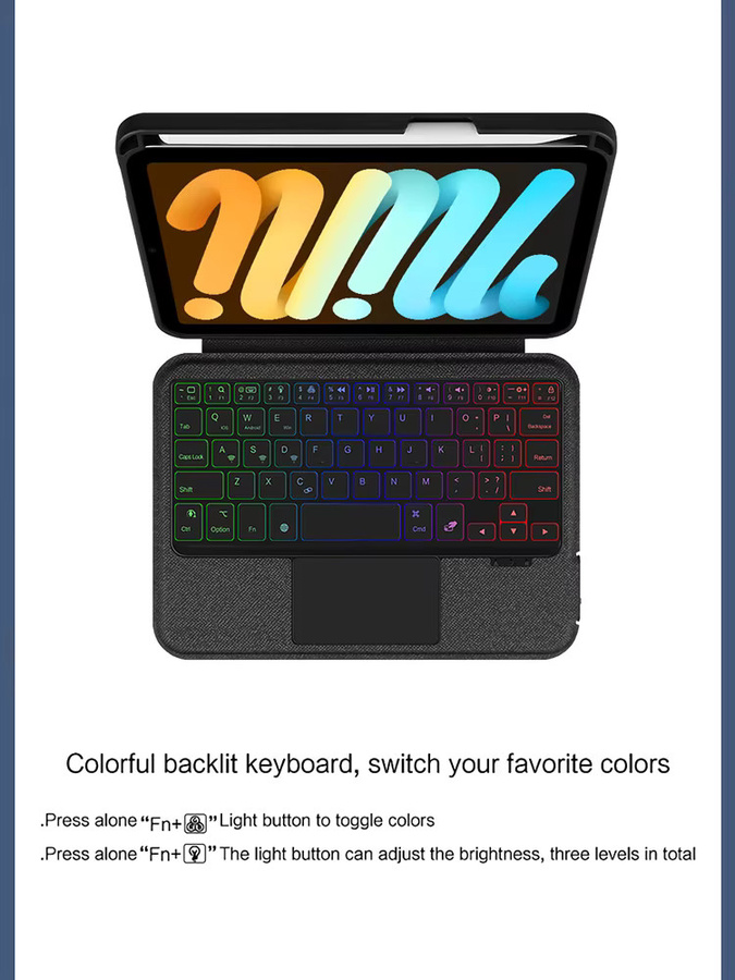 AJIUYU Touchpad-Tastatur Hülle für iPad Mini A17 Pro mit Stifthalter und beleuchteter Tastatur in Schwarz - Bild 6