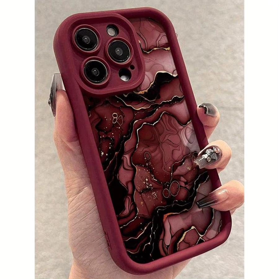 Hochwertige Bambus-Handyhülle mit rotem Marmor-Print für Apple iPhone 11 bis iPhone 17 Pro Max Plus - Bild 2