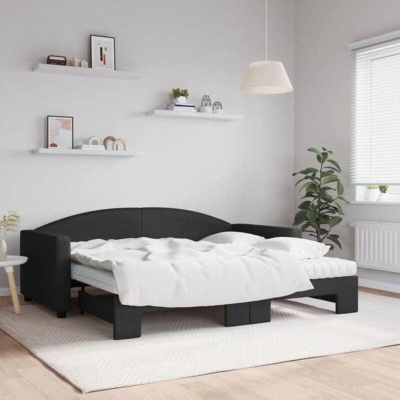 Ausziehbares Funktionsbett mit Matratze von vidaxl in Schwarz aus Stoff und Metall, Breite: 90 cm, Länge: 190 cm - Bild 1