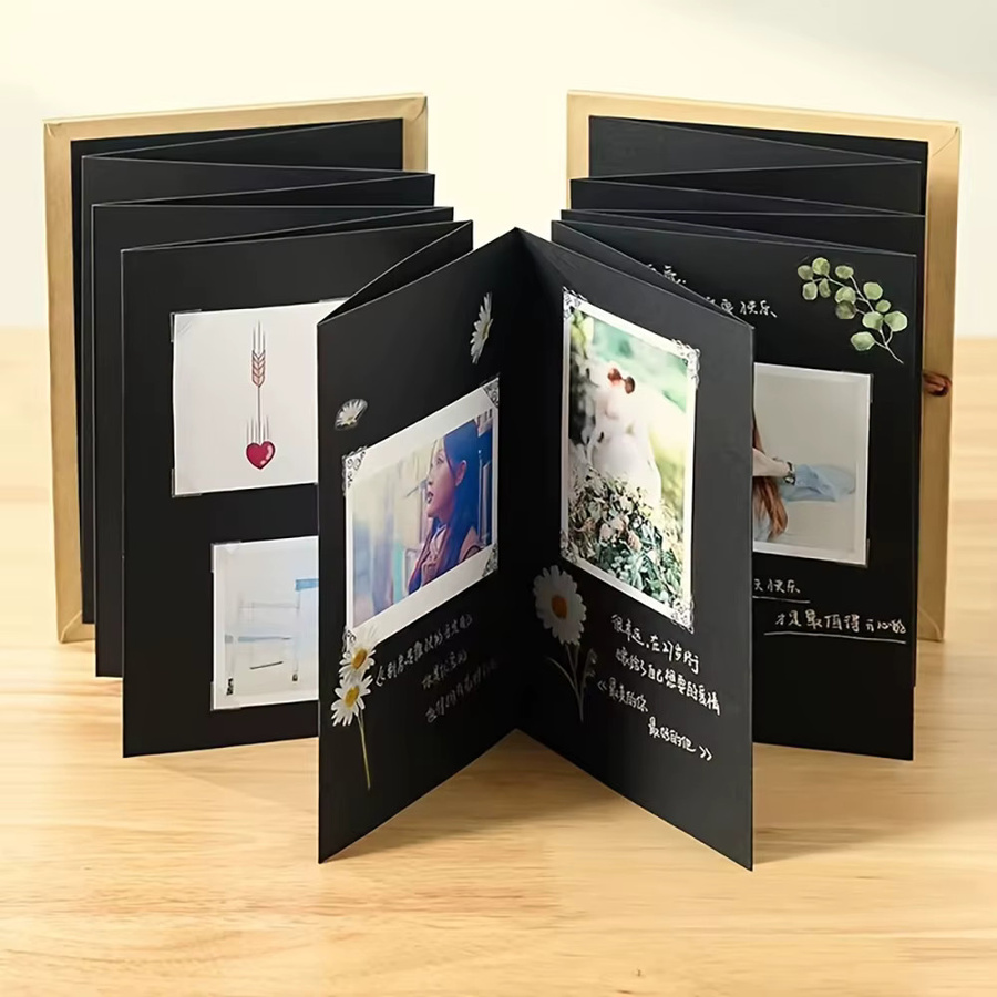Akkordeon-Fotoalbum im Vintage-Stil aus Papier, faltbares DIY-Erinnerungsalbum in Schwarz - Bild 2