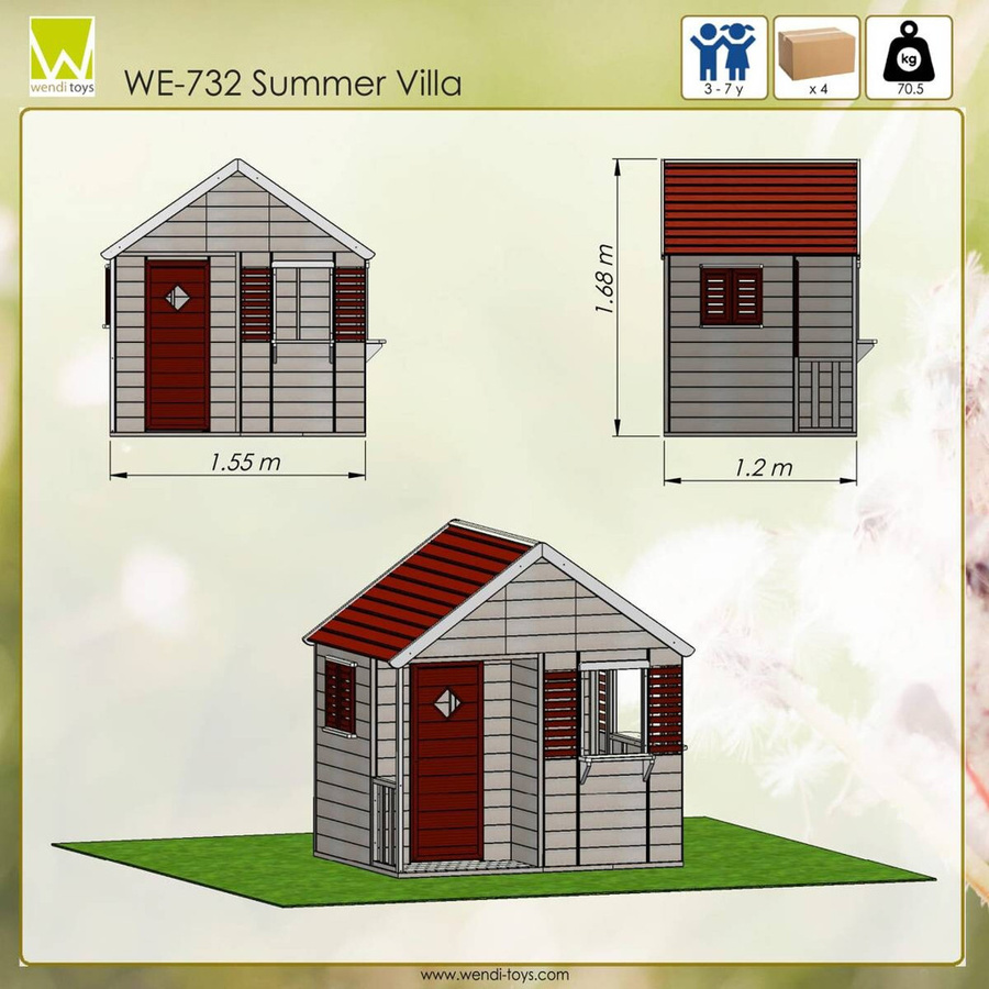Wendi Toys Kinderspielhaus Krokodil aus Holz mit Fenster und Veranda, natur/rot, B/T/H: 120 x 155 x 168 cm - Bild 5