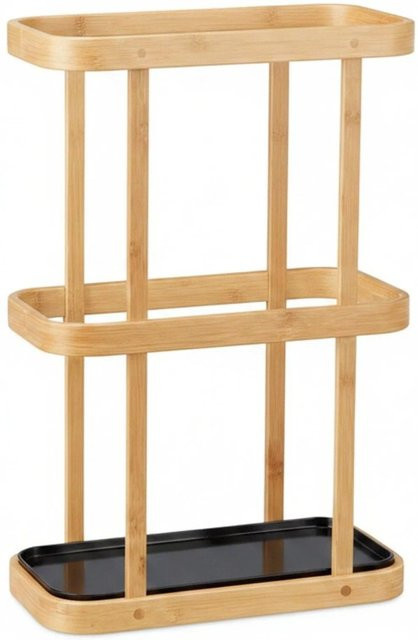 Relaxdays Schirmständer aus Bambus und Metall in Braun mit Auffangschale, B/T/H: 45 x 29,5 x 15 cm - Bild 1