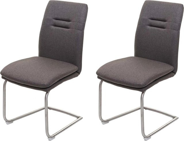 CHEFGASTRO Esszimmerstuhl 2er-Set Freischwinger aus Stoff und gebürstetem Edelstahl in Grau-Braun, H 92 cm x B 47 cm x T 57 cm, Sitzhöhe 49 cm - Bild 1