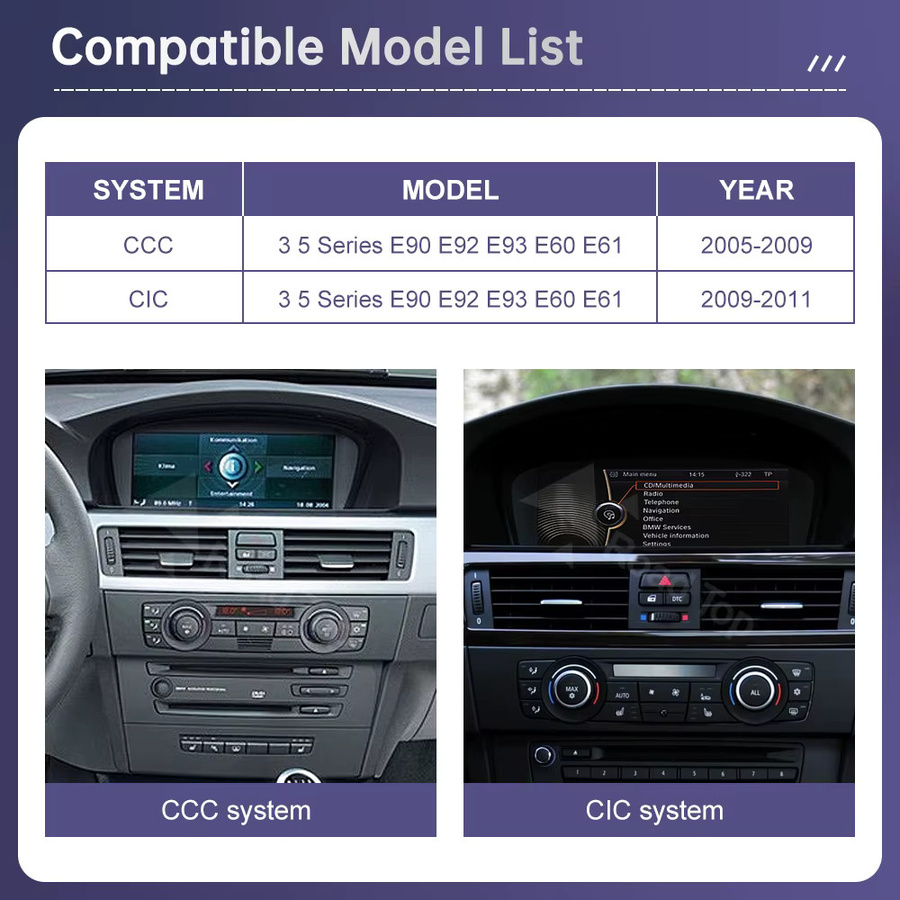 Road Top Wireless CarPlay Touchscreen Multimedia Autoradio für BMW 3er/5er Serie E90/E91/E92/E93 E60 E61 E62 CCC/CIC mit Android Auto in Schwarz - Bild 2
