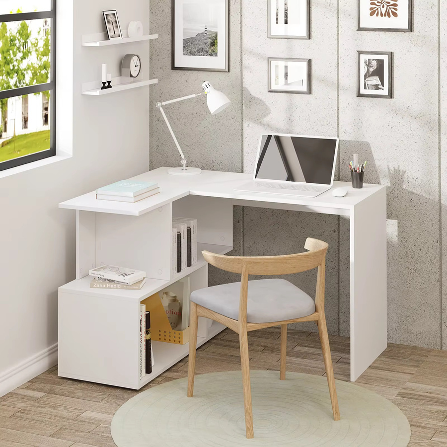 WOLTU Computer Schreibtisch mit Regalen in Weiß, moderner Arbeitsplatz für Home Office und Studium aus MDF - Bild 2