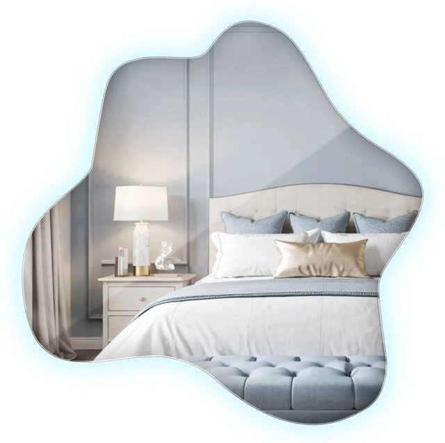 Wallfluent Spiegel mit LED-Beleuchtung in organischer Form für Badezimmer und Flur, Kaltweiß 6500K, B: 57,5 cm, H: 58,0 cm - Bild 1