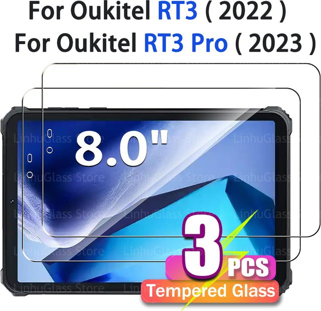 Oukitel Displayschutzfolie aus gehärtetem Glas für RT3 und RT3 Pro (2022/2023), 8 Zoll, transparent, HD-klar und kratzfest - Bild 1