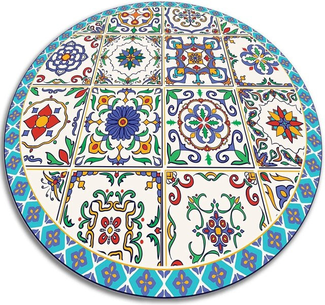 Tulup Teppich Portugiesisches Fliesen-Design in Blau und Multicolour, PVC-Matte mit Mosaik-Muster, Durchmesser: 120 cm - Bild 1