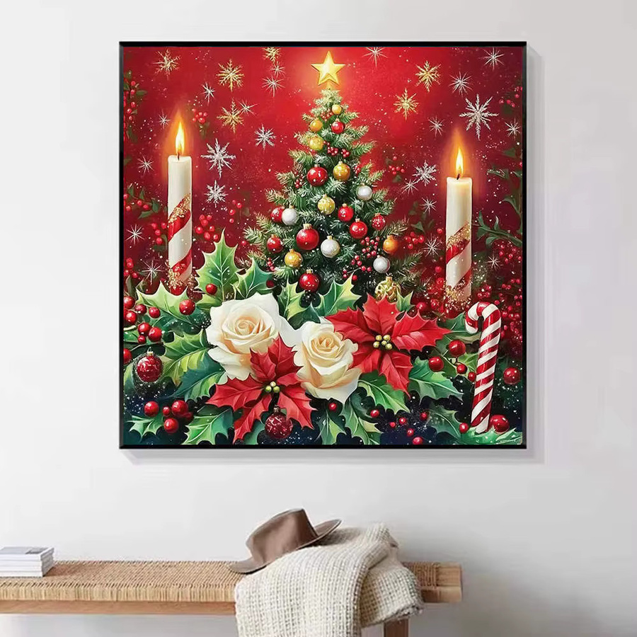 HUACAN 5D Diamant-Stickerei-Set mit Weihnachtsbaum und Kerzen, Kunst-Design Leinwand für die Heimdekoration, B/H: 20 x 20 cm - Bild 4