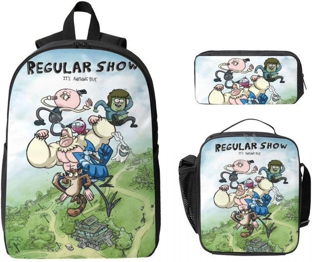 3-teiliges Fancy Style Studio Schulranzen-Set mit Rucksack, Federmäppchen und Brotdose im Mordecai And The Rigbys Design, mehrfarbig - Bild 1