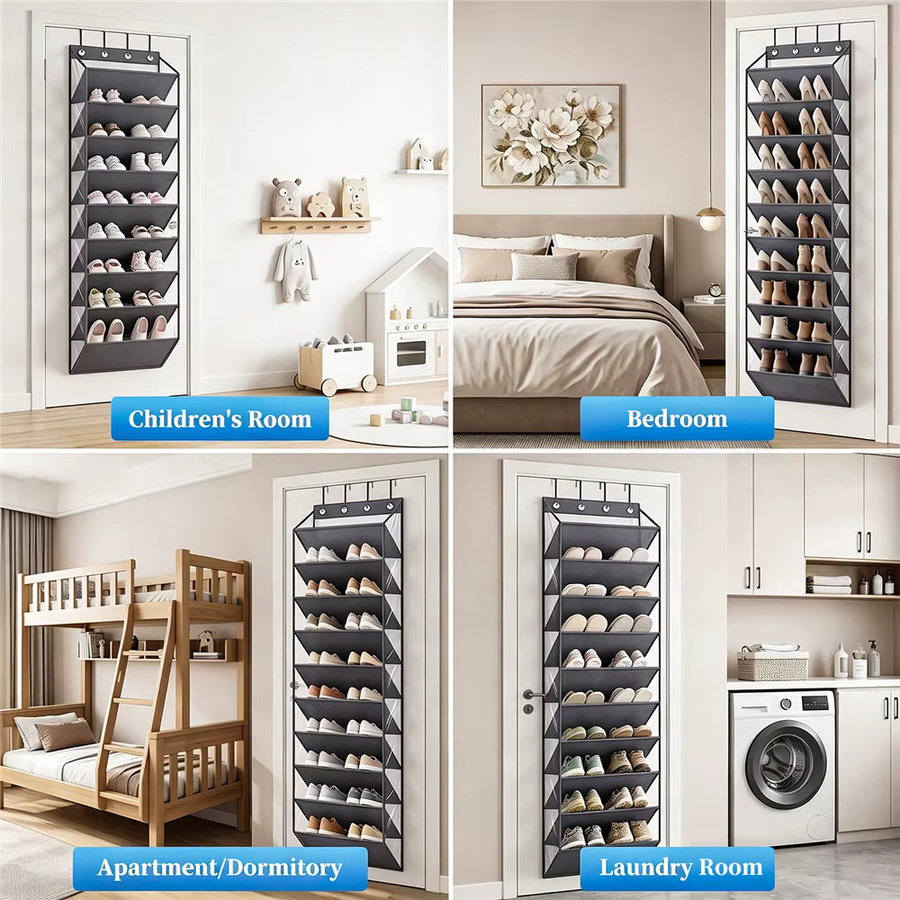 HGTUGO 10-stufiger Schuh-Organizer zum Aufhängen in Grau mit 4 Metallhaken für 20-30 Paar Schuhe, Sneaker oder Stiefel - Bild 7