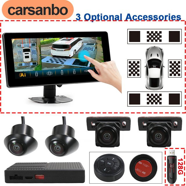 Carsanbo AHD 1080P 360-Grad-3D-Surround-View-System mit Vogelaugen-Ansicht, DVR-Recorder, KI-intelligenter Erkennung und Autokamera in Schwarz - Bild 1