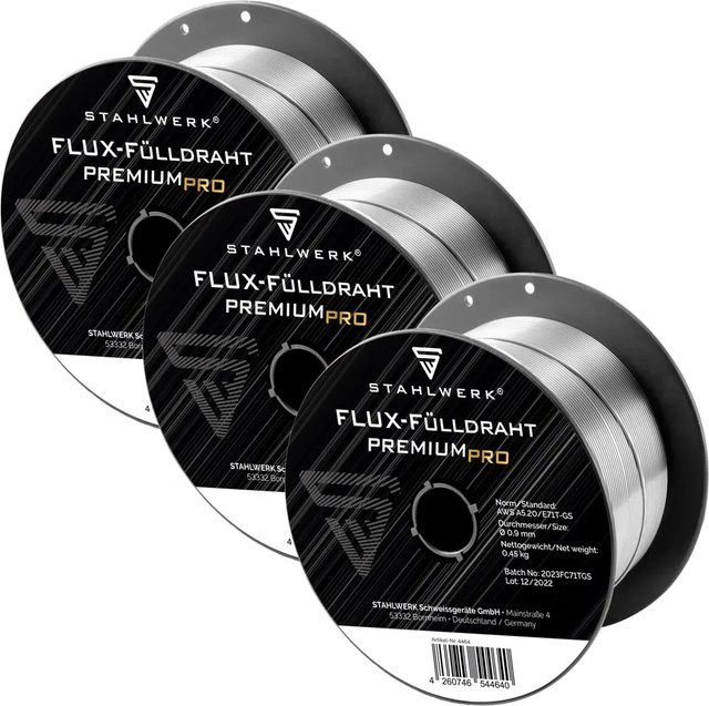 STAHLWERK MIG MAG Premium Fülldraht E71T-GS Ø 0,9 mm, 3er Set, 0,45 kg pro Rolle - Bild 1