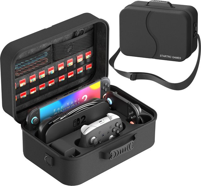 DEVASO Aufbewahrungsbox für Nintendo Switch 2 als Schulter-Cross-Rucksack in Schwarz und Silber - Bild 1