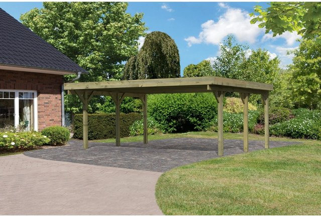 Karibu Doppelcarport Classic 1 mit PVCDach in Natur-Braun, B/T/H: 563 x 394,5 x 237 cm - Bild 1